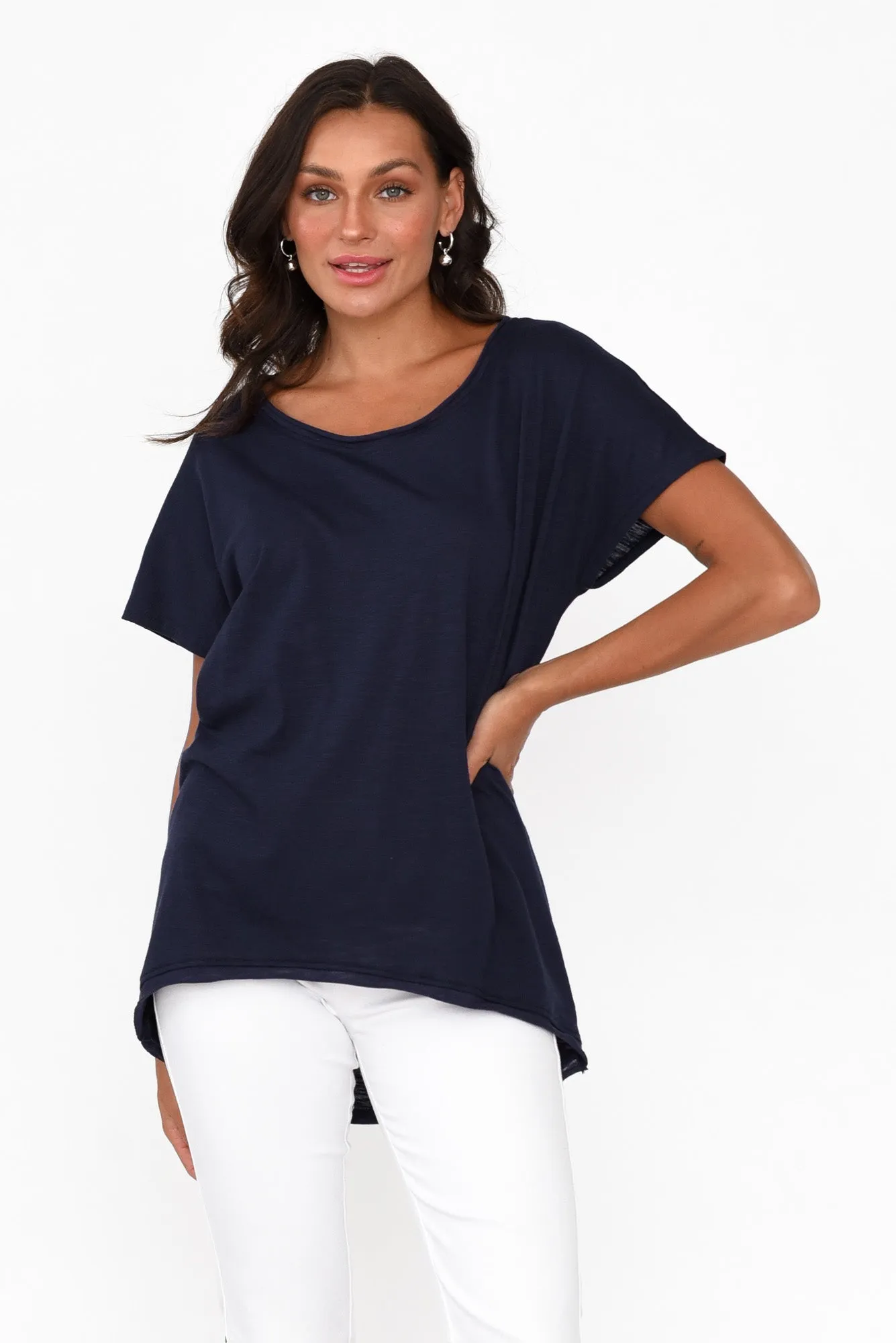 Cindi Navy Cotton Blend Tee sold by Blue Bungalow