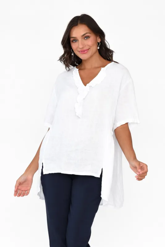 Santaz White Linen Ruffle Top sold by Blue Bungalow