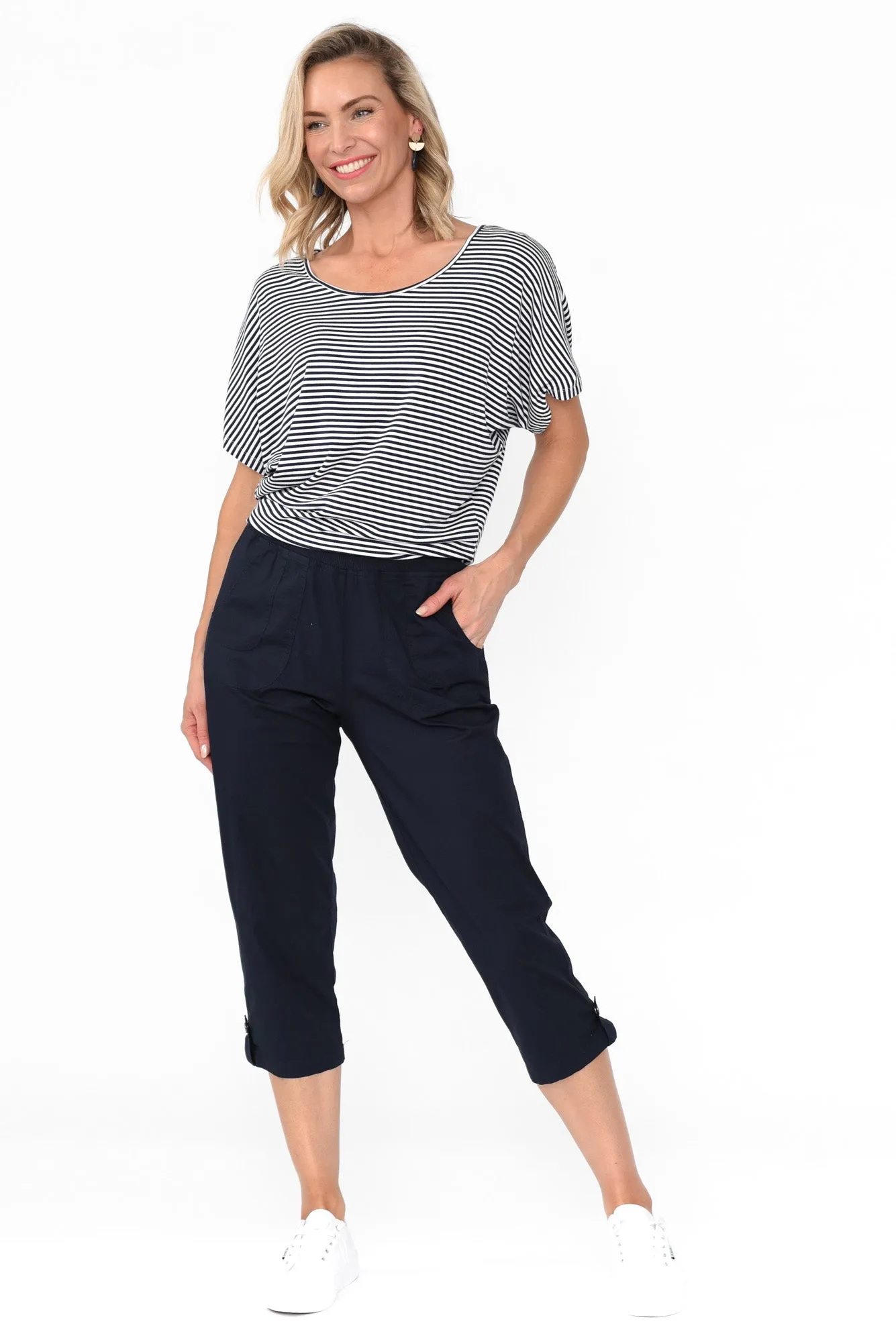 Marta Navy Cotton 3/4 Pants sold by Blue Bungalow product image thumbnail 2
