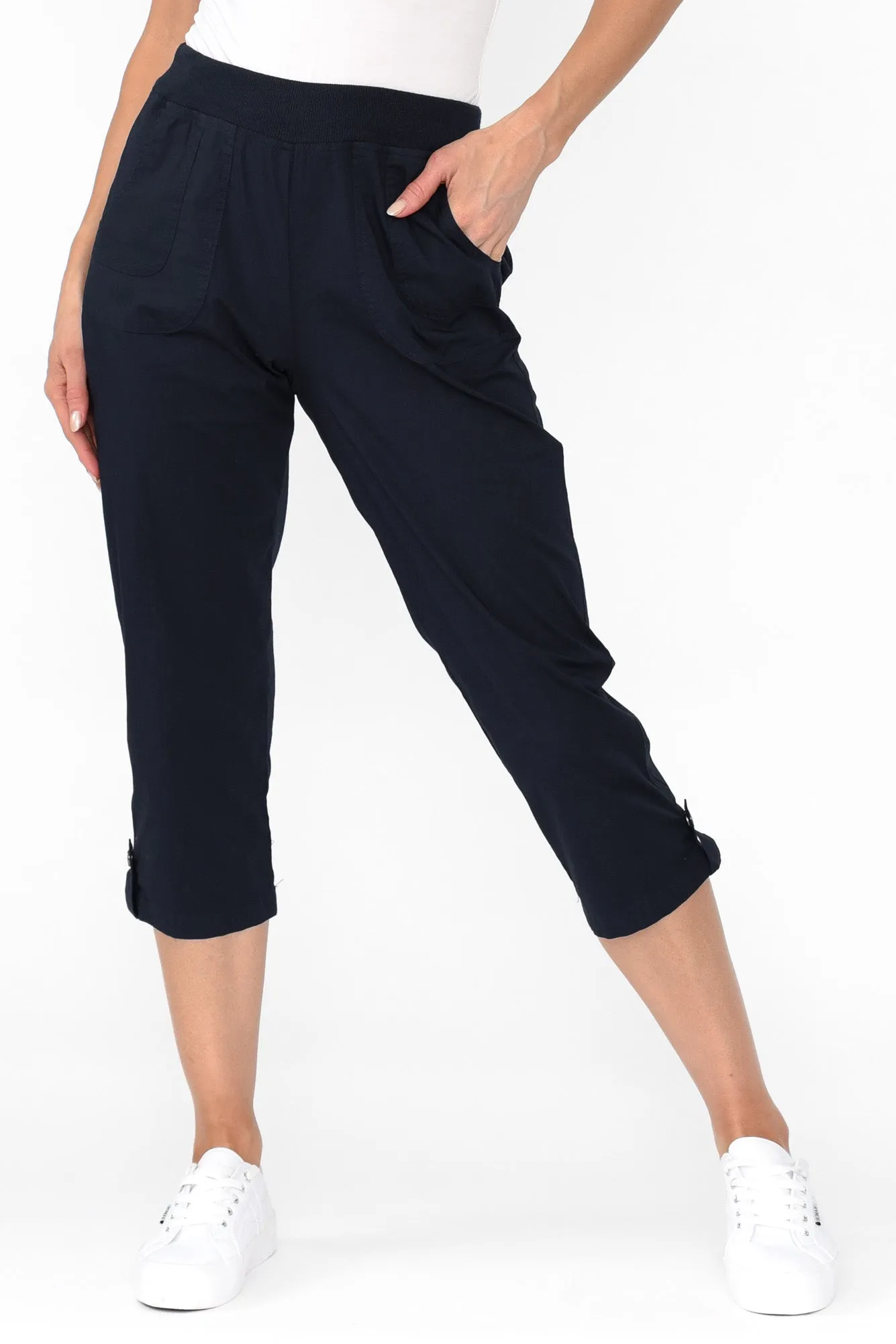 Marta Navy Cotton 3/4 Pants sold by Blue Bungalow