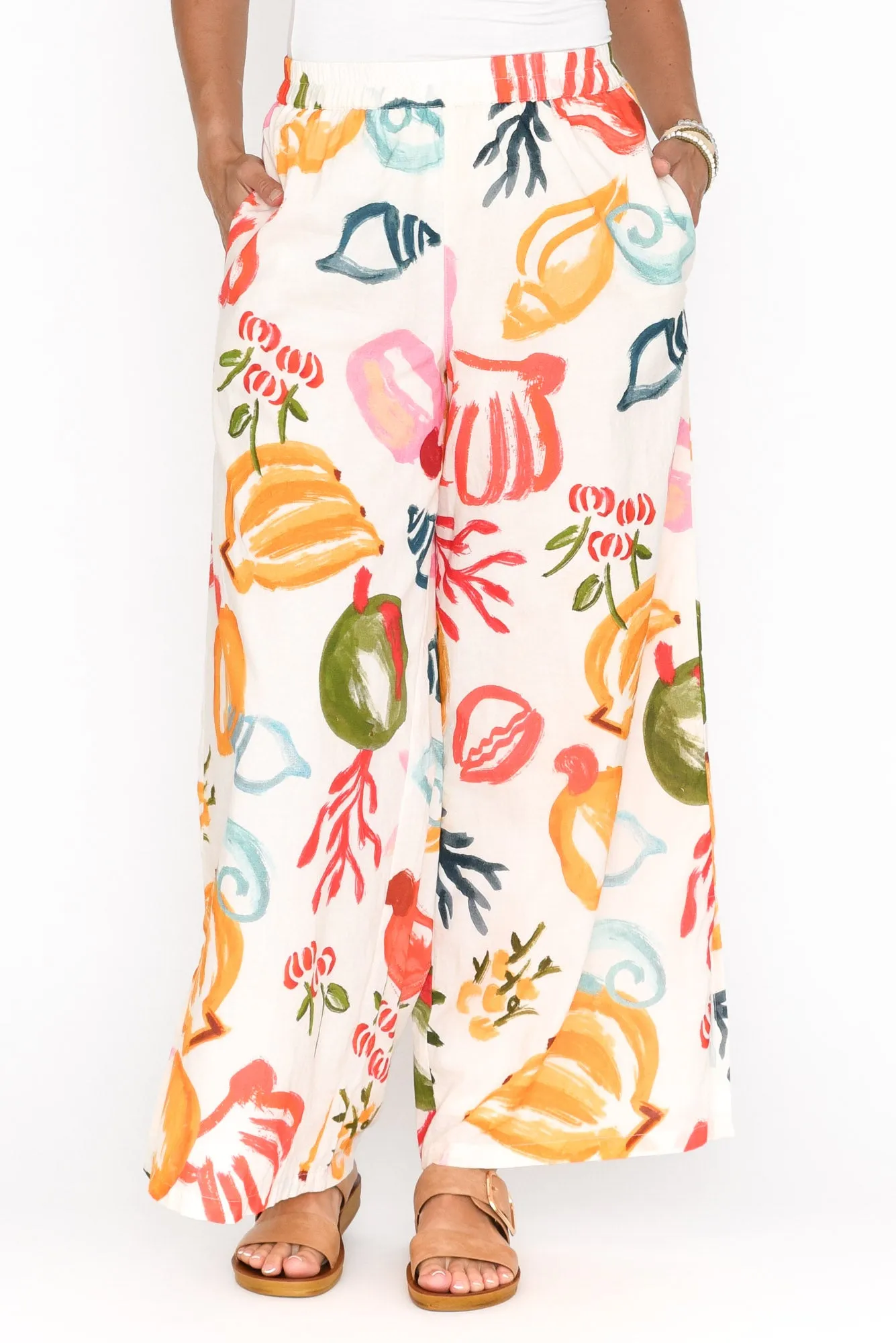 Ambriel White Tropical Cotton Pants sold by Blue Bungalow