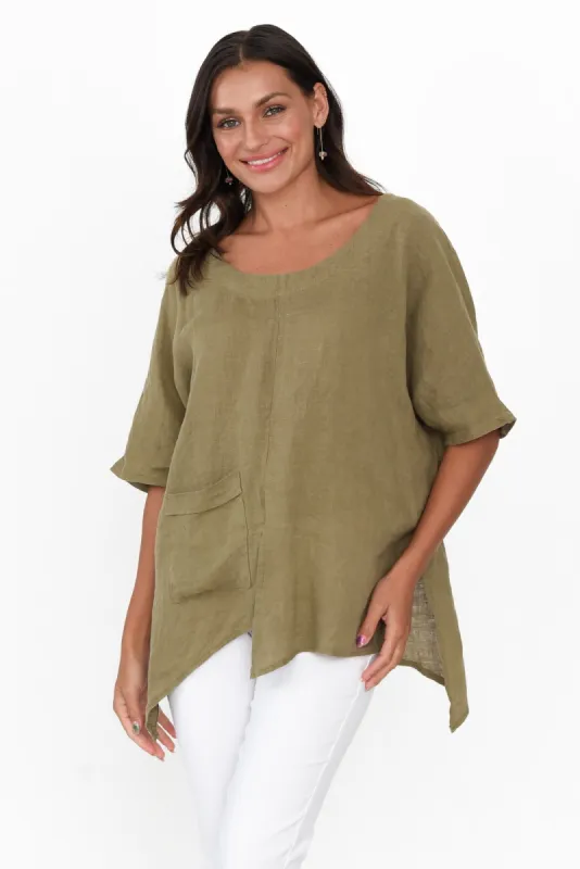 Sura Khaki Linen Top sold by Blue Bungalow