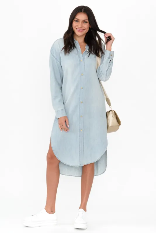 Flight Light Blue Chambray Shirt Dress sold by Blue Bungalow