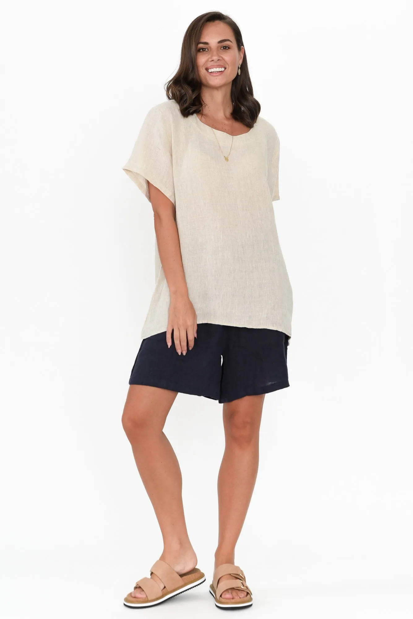 Micah Beige Linen Scoop Neck Top sold by Blue Bungalow product image thumbnail 3