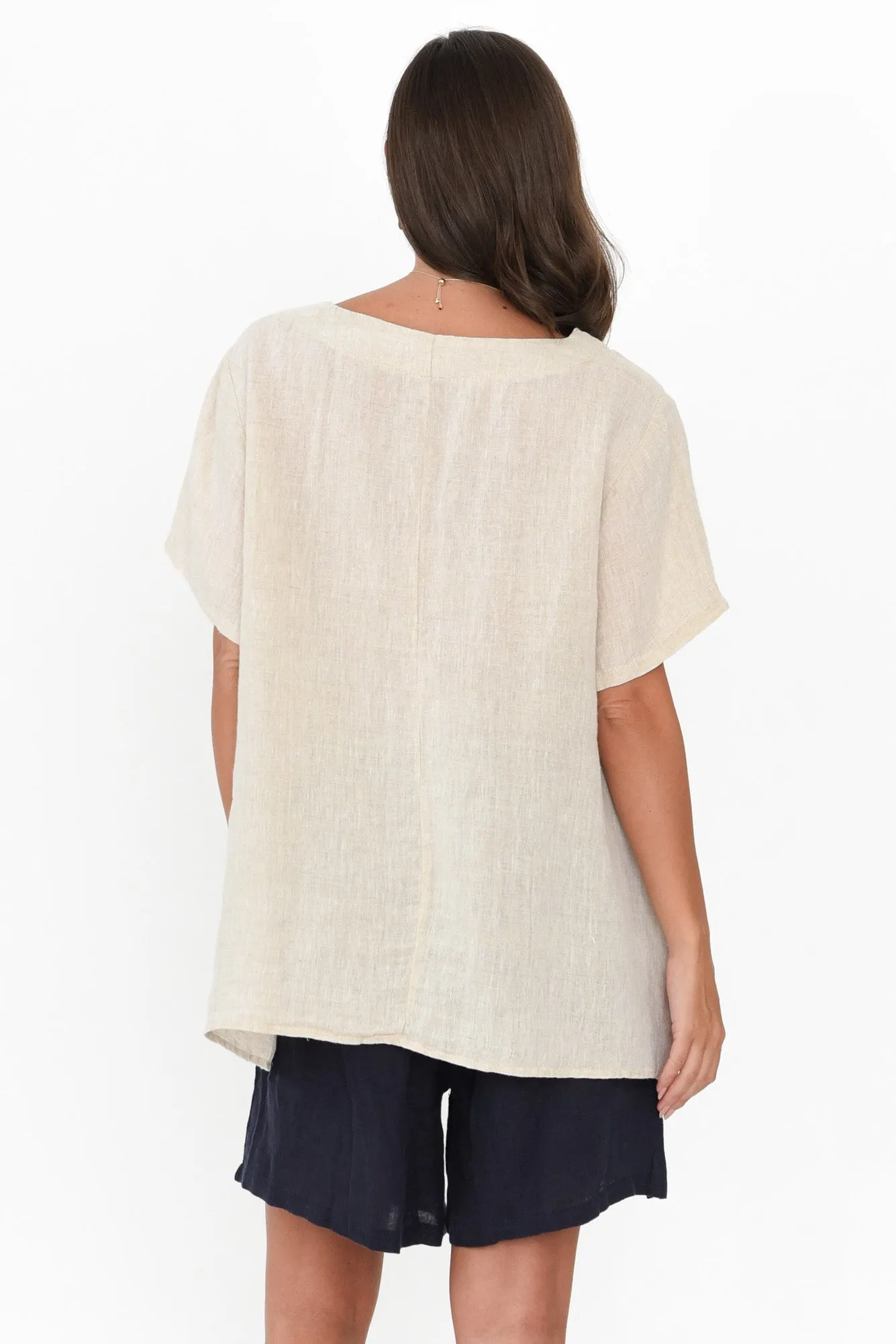 Micah Beige Linen Scoop Neck Top sold by Blue Bungalow product image thumbnail 5