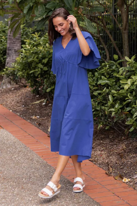 Cora Cobalt Cotton Gathered Dress sold by Blue Bungalow