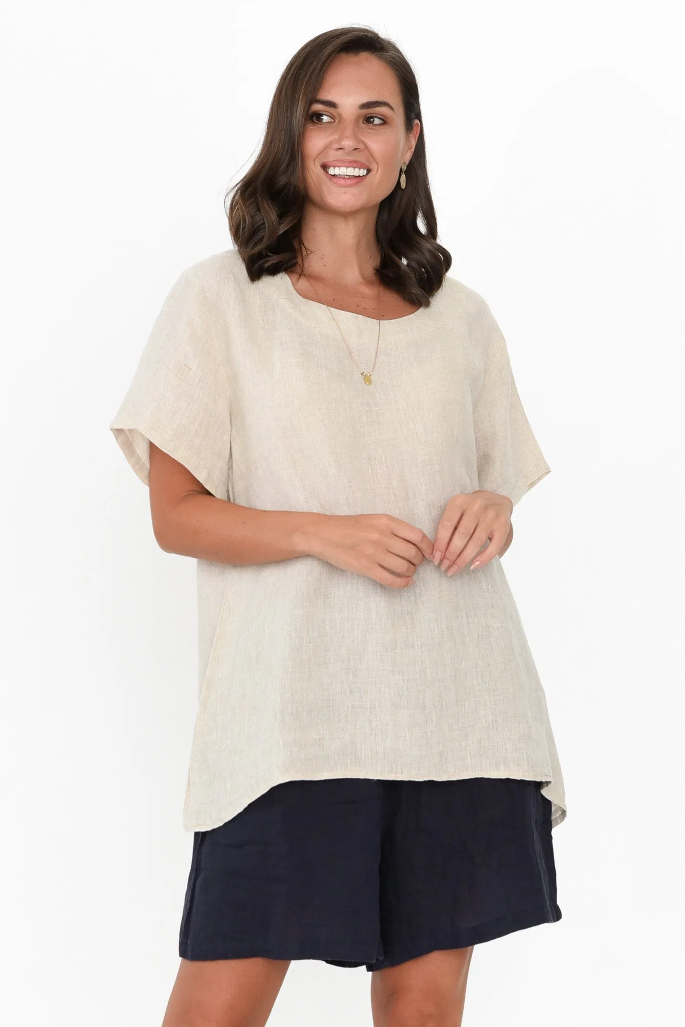 Micah Beige Linen Scoop Neck Top sold by Blue Bungalow product image thumbnail 2