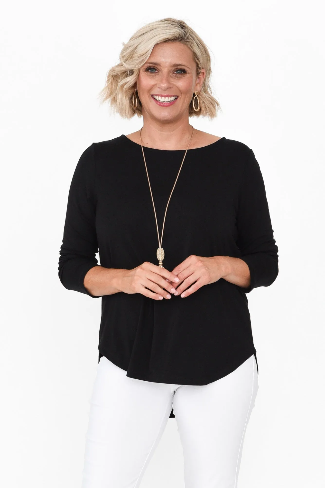 Adele Black Long Sleeve Bamboo Tee sold by Blue Bungalow