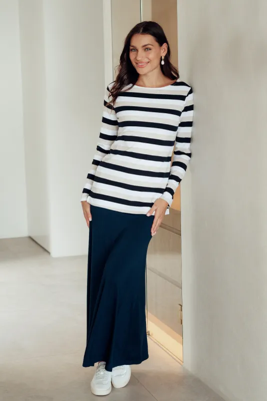 Lana Navy Bamboo Maxi Skirt sold by Blue Bungalow