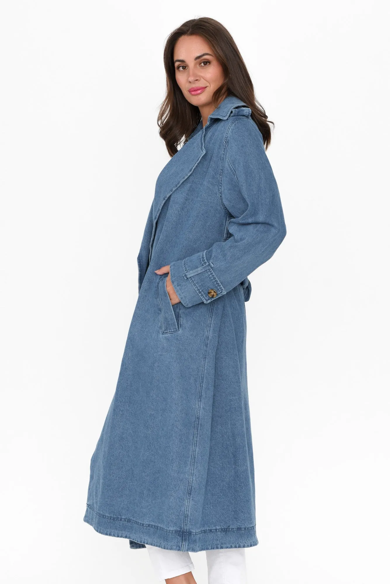 Elsie Mid Blue Denim Trench Coat sold by Blue Bungalow product image thumbnail 4