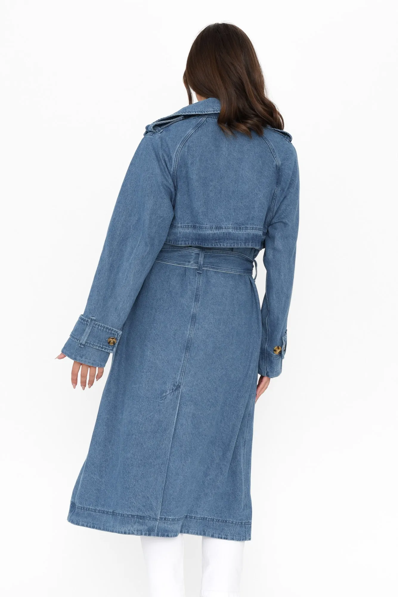 Elsie Mid Blue Denim Trench Coat sold by Blue Bungalow product image thumbnail 5