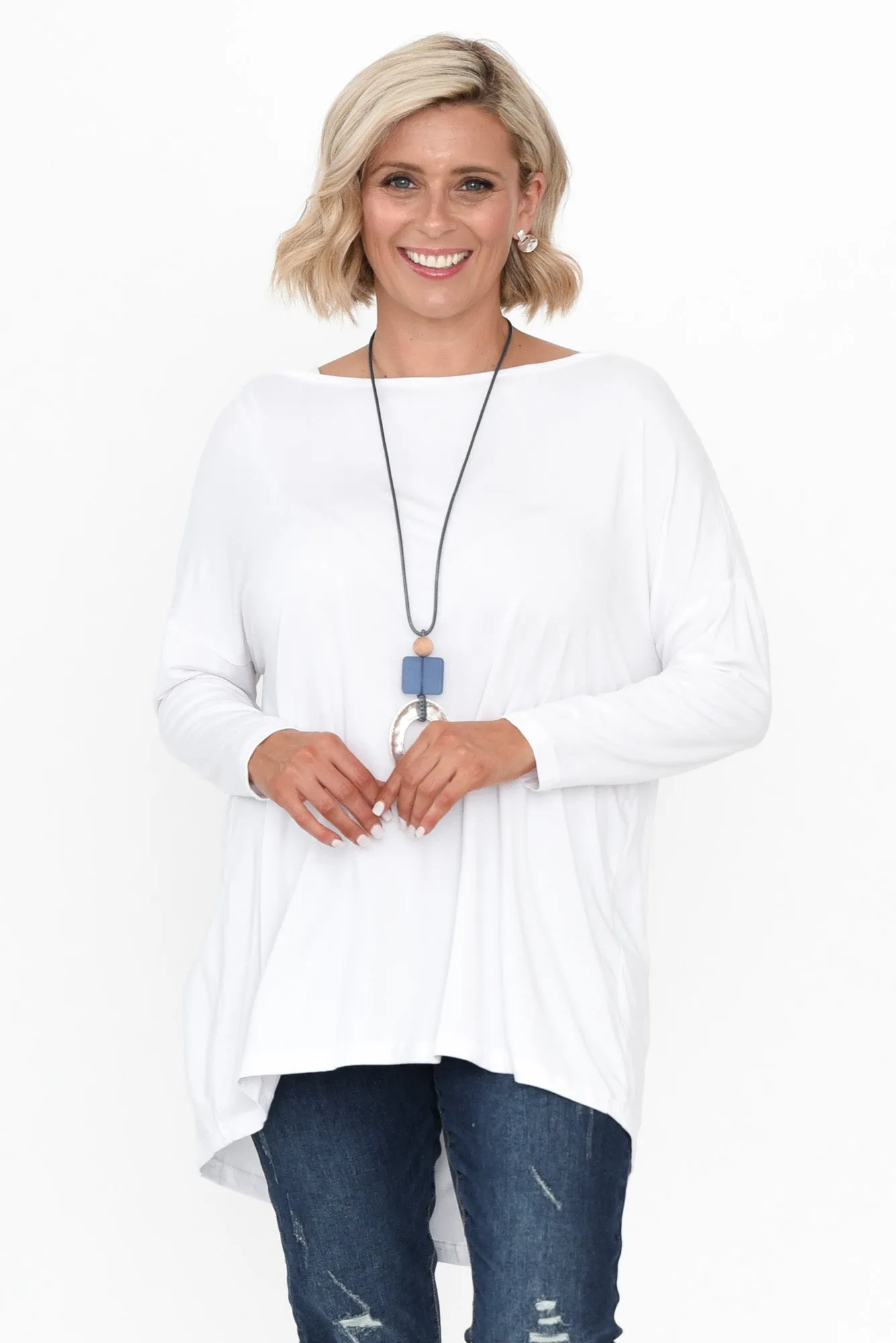 Anakin White Hi Lo Bamboo Top sold by Blue Bungalow