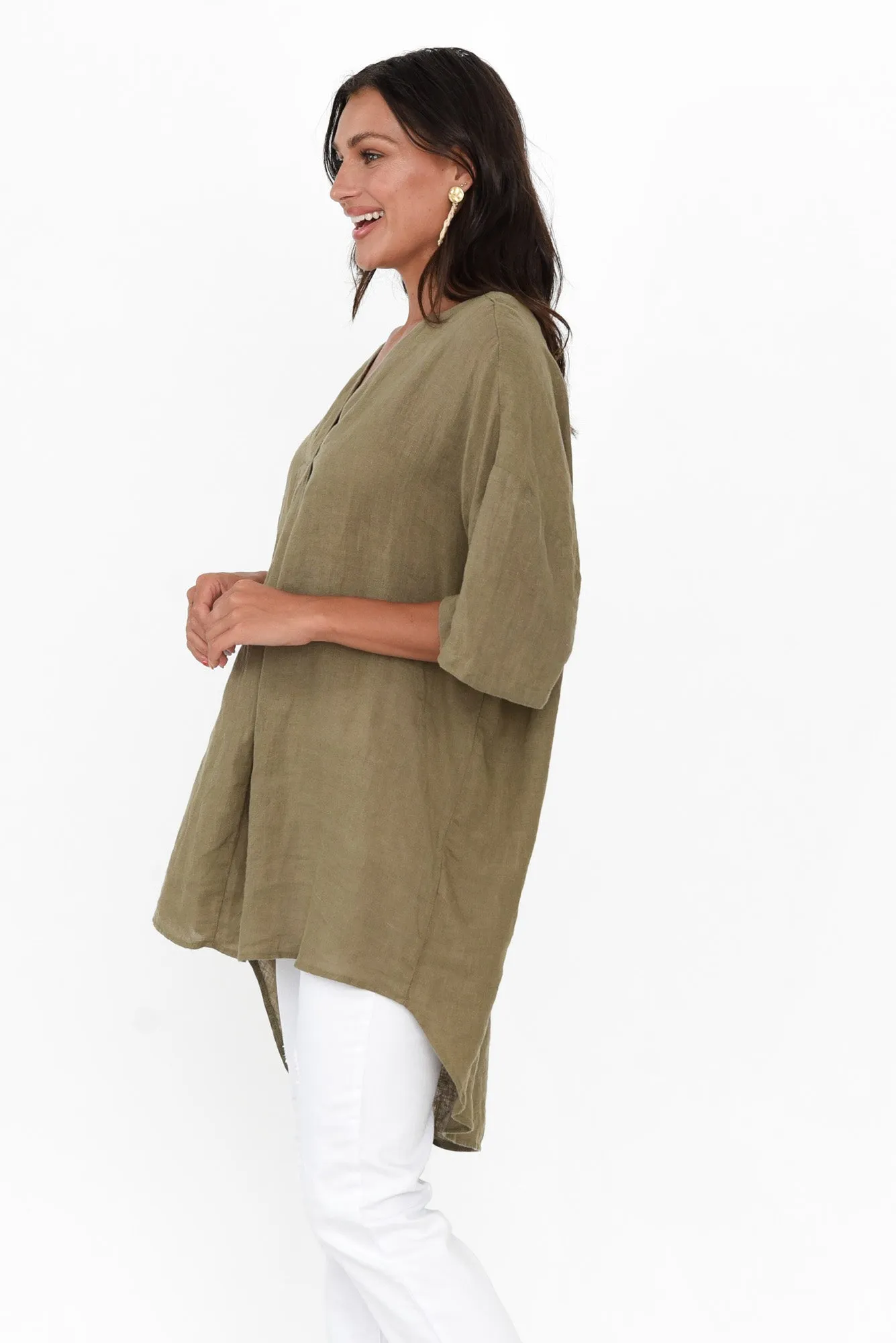 Holland Khaki Linen V Neck Tunic sold by Blue Bungalow product image thumbnail 4