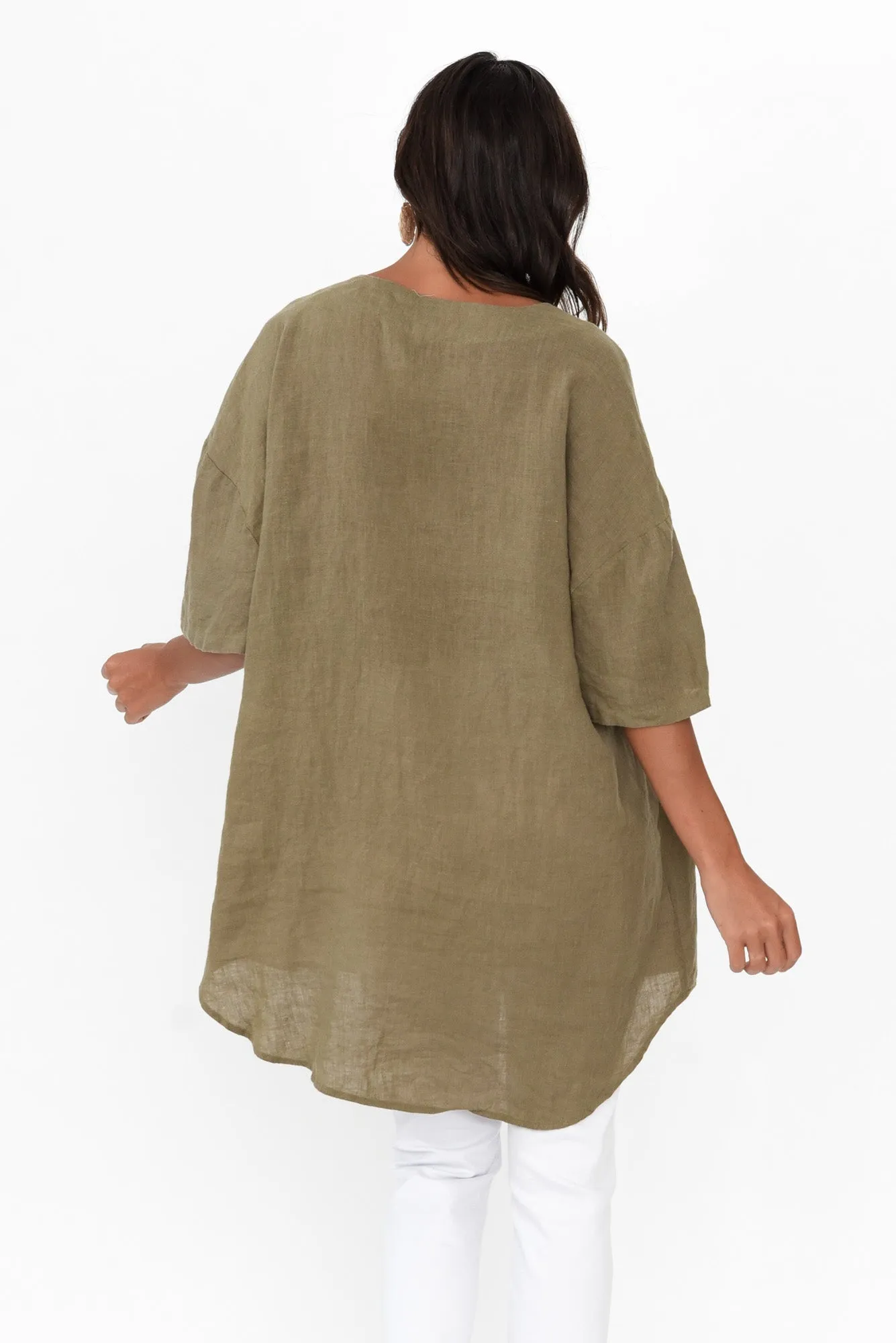 Holland Khaki Linen V Neck Tunic sold by Blue Bungalow product image thumbnail 5