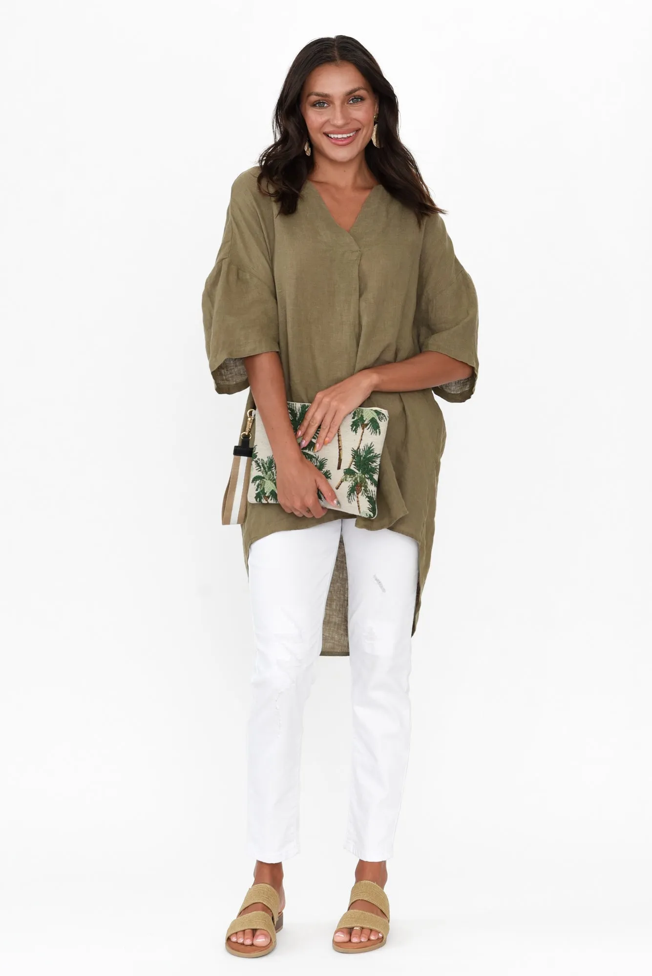 Holland Khaki Linen V Neck Tunic sold by Blue Bungalow product image thumbnail 3