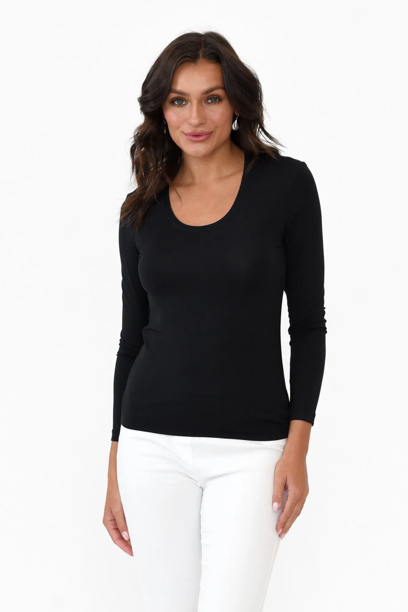Black Micro Modal Scoop Neck Long Sleeve sold by Blue Bungalow