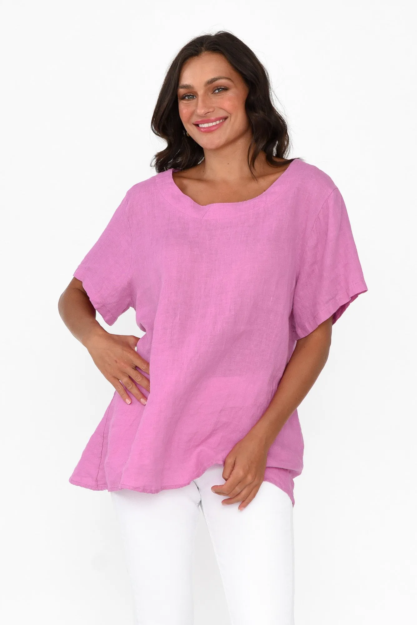 Micah Pink Linen Scoop Neck Top sold by Blue Bungalow product image thumbnail 2
