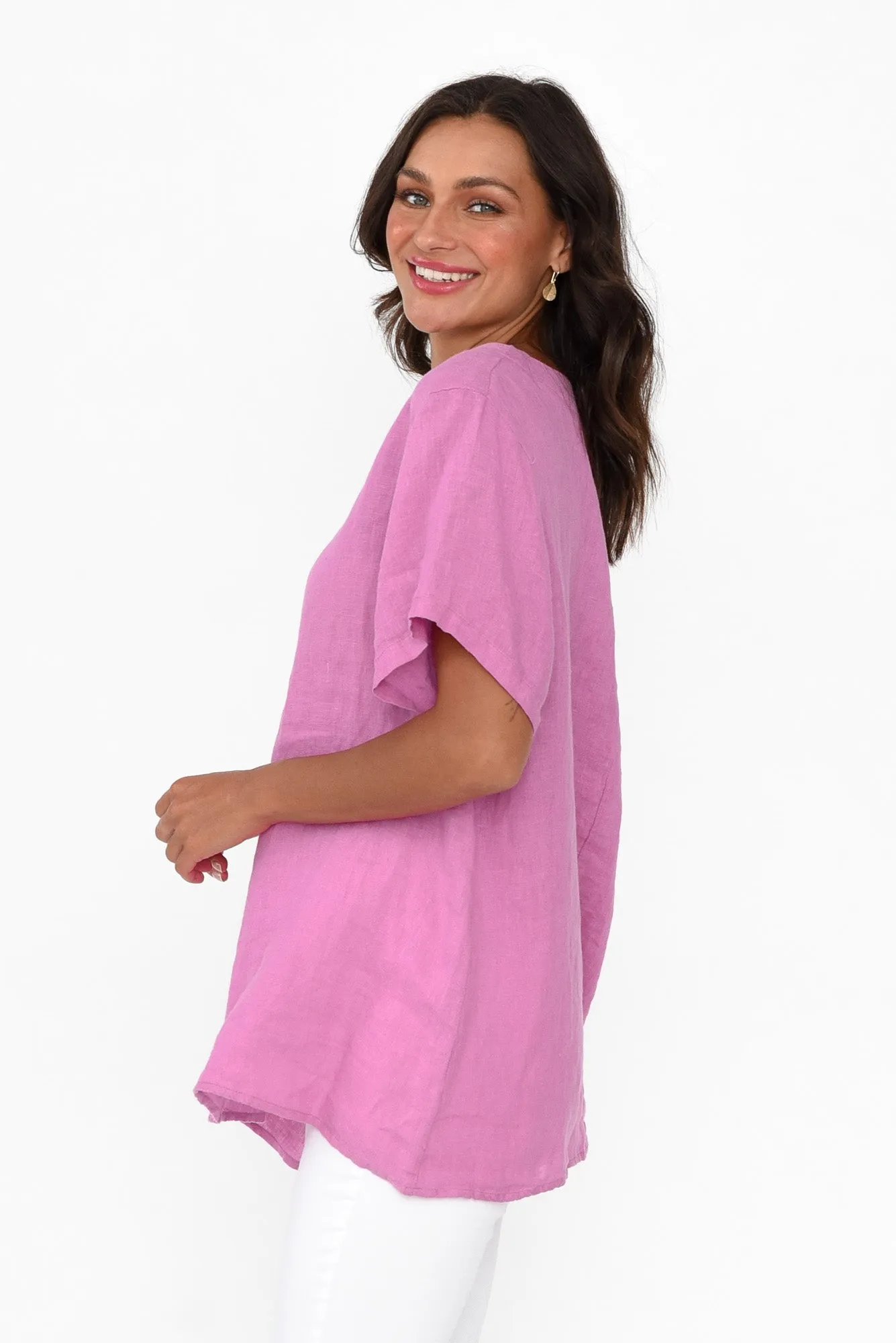 Micah Pink Linen Scoop Neck Top sold by Blue Bungalow product image thumbnail 4