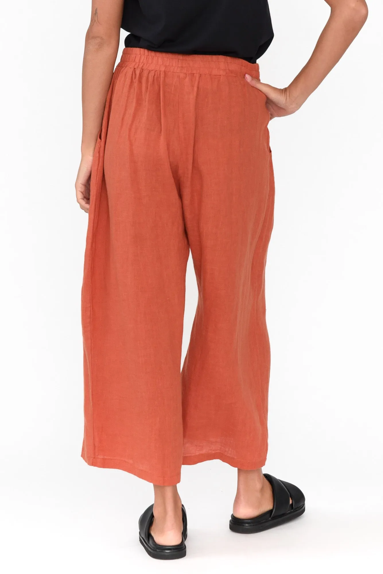 Olga Rust Linen Wide Leg Pants sold by Blue Bungalow product image thumbnail 4
