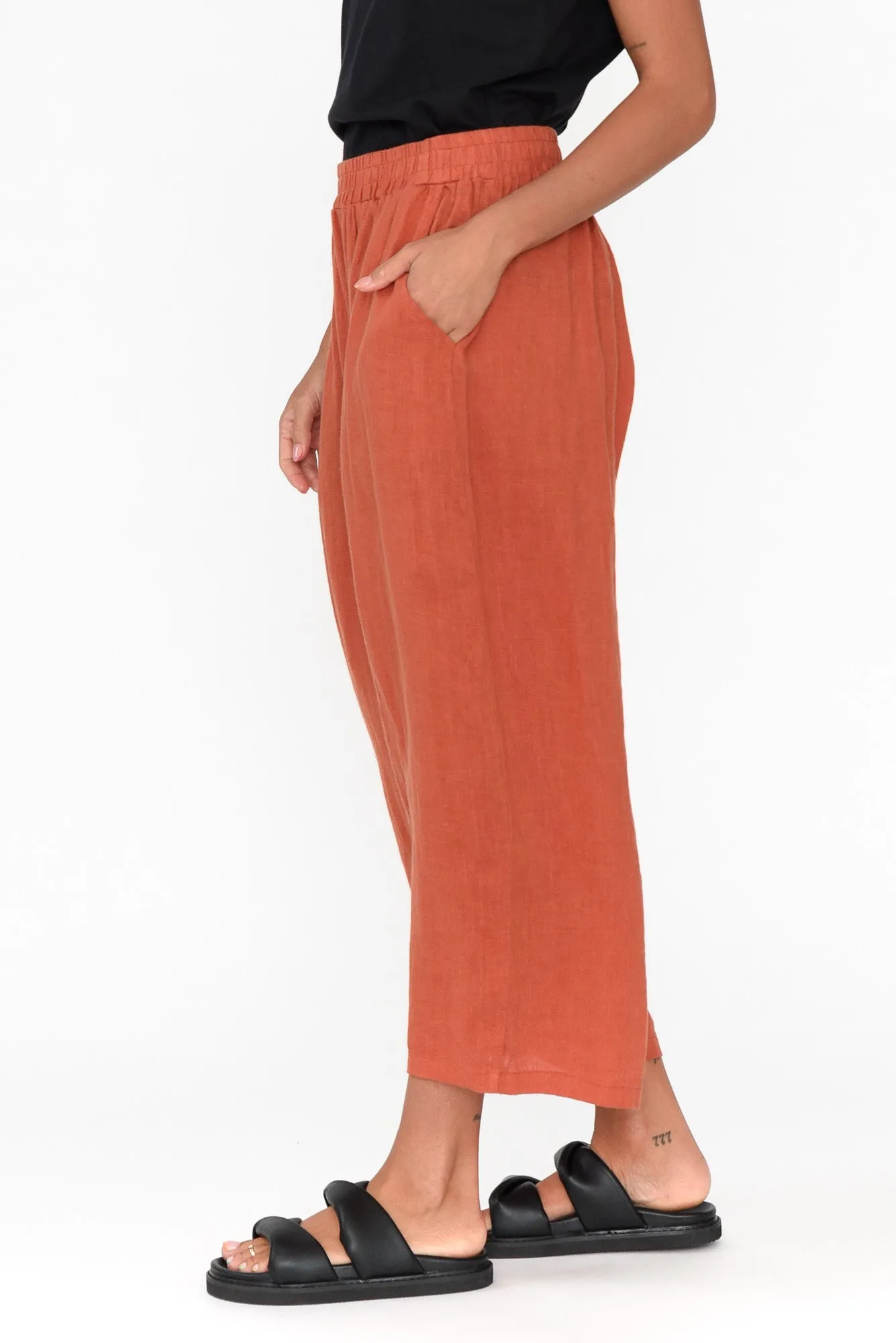 Olga Rust Linen Wide Leg Pants sold by Blue Bungalow product image thumbnail 3
