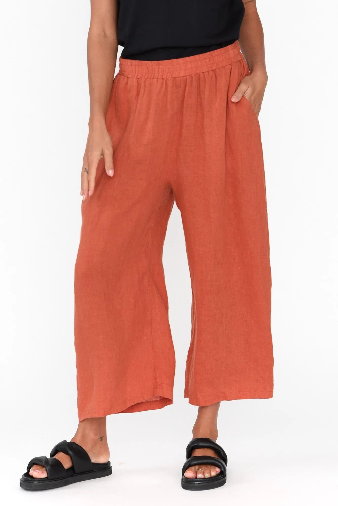 Olga Rust Linen Wide Leg Pants sold by Blue Bungalow