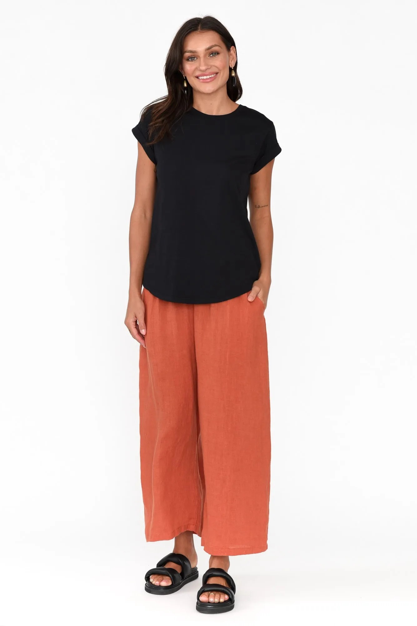 Olga Rust Linen Wide Leg Pants sold by Blue Bungalow product image thumbnail 5