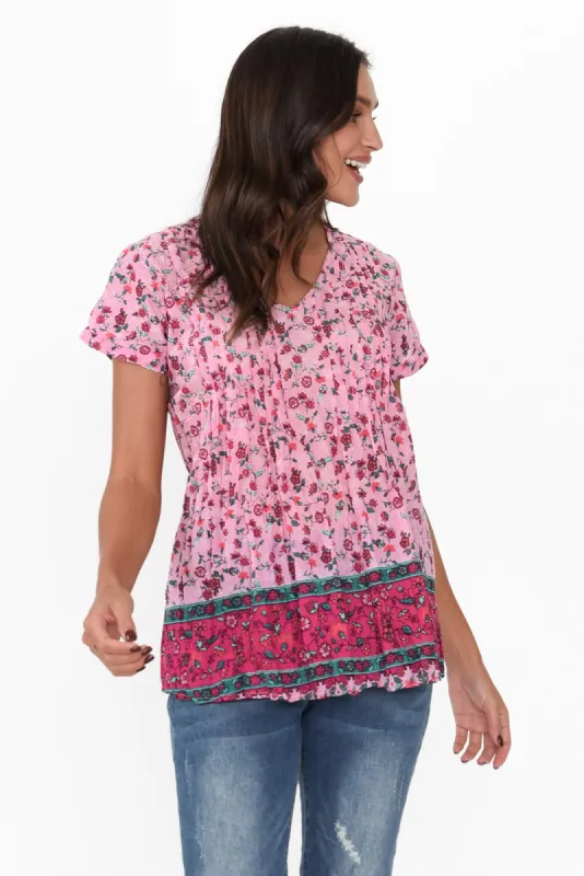 Fia Pink Meadow Crinkle Cotton Top sold by Blue Bungalow
