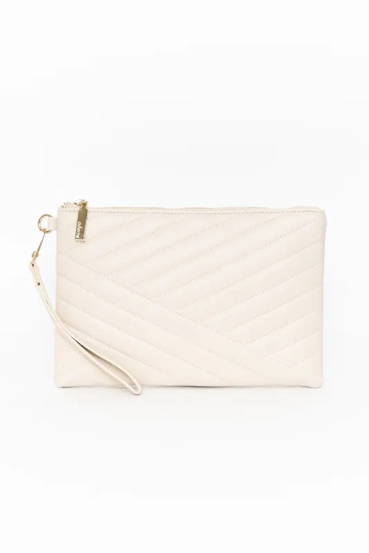 Una Beige Quilted Clutch sold by Blue Bungalow