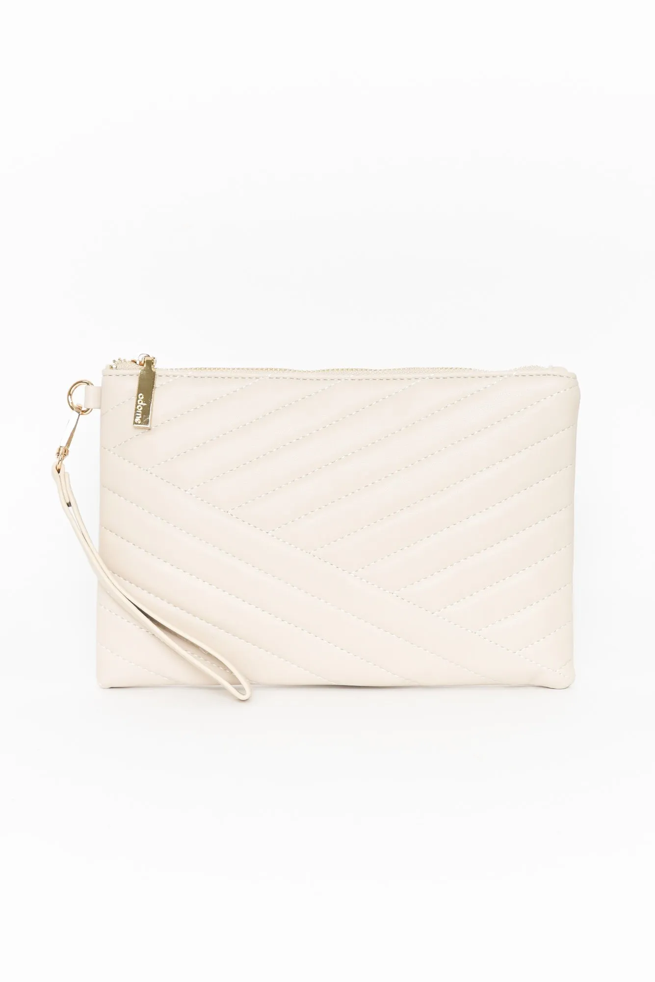 Una Beige Quilted Clutch sold by Blue Bungalow