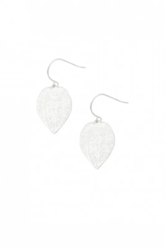 Silver Mini Leaf Lace Earrings sold by Blue Bungalow
