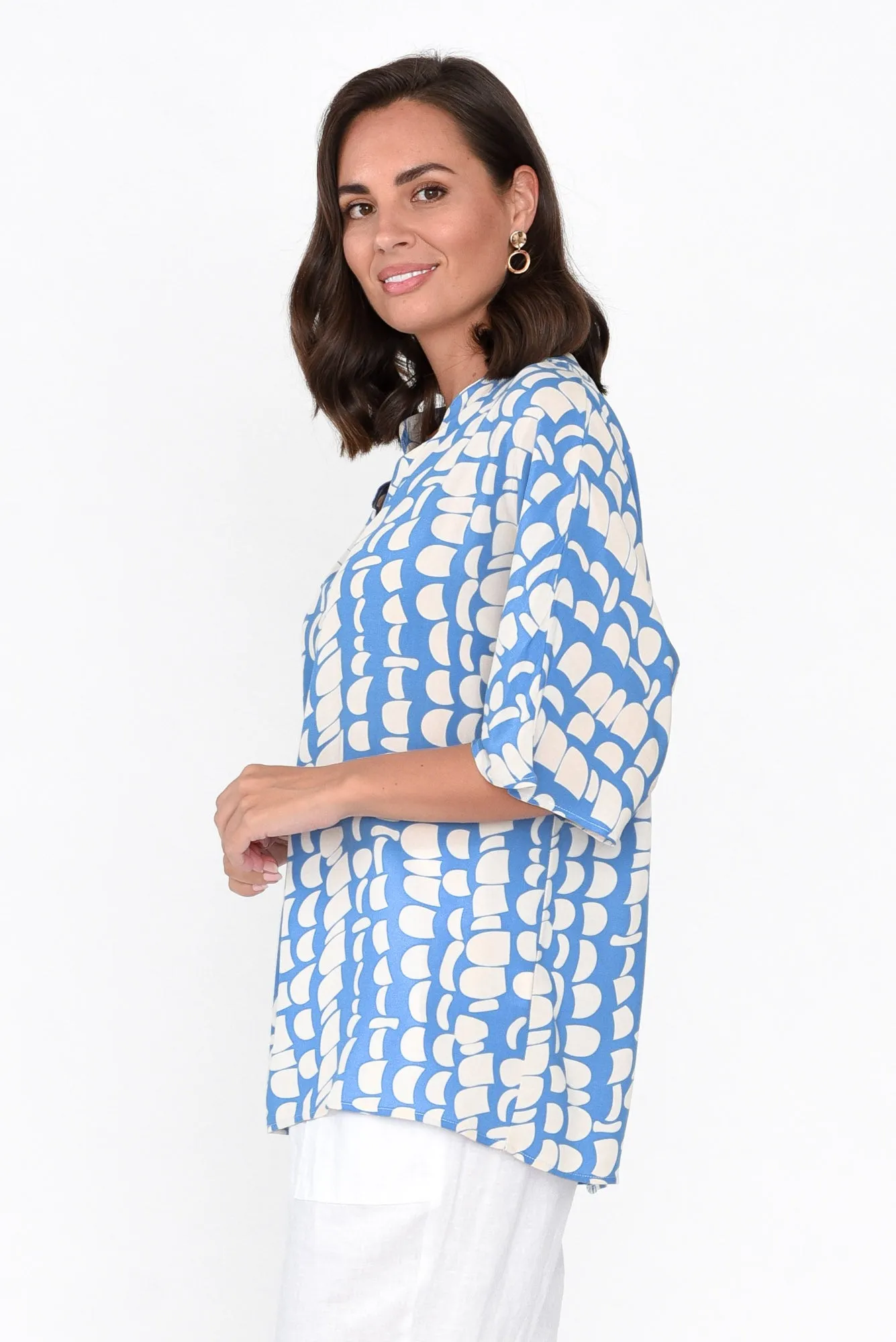 Amity Blue Geo V Neck Top sold by Blue Bungalow product image thumbnail 3