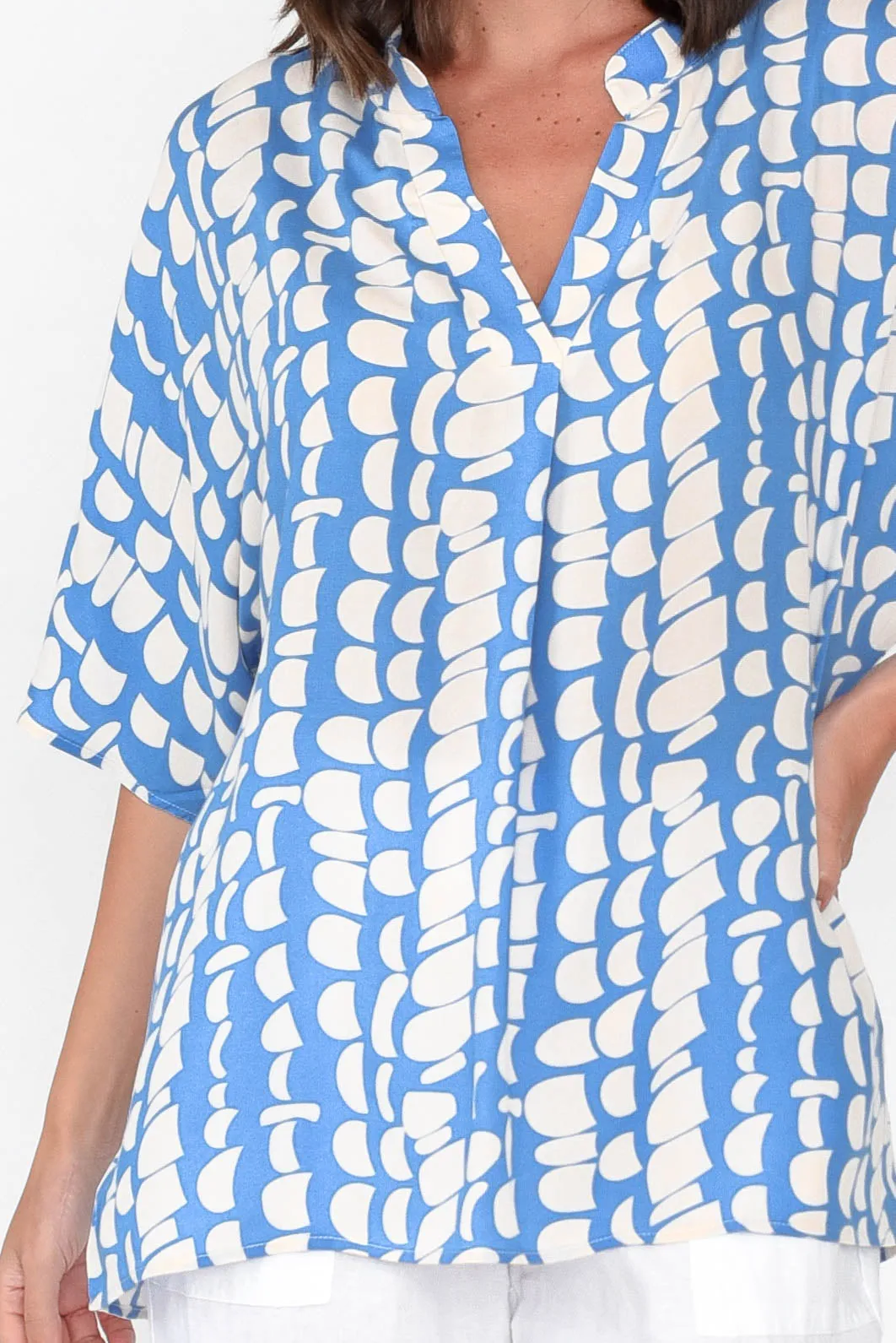 Amity Blue Geo V Neck Top sold by Blue Bungalow product image thumbnail 5
