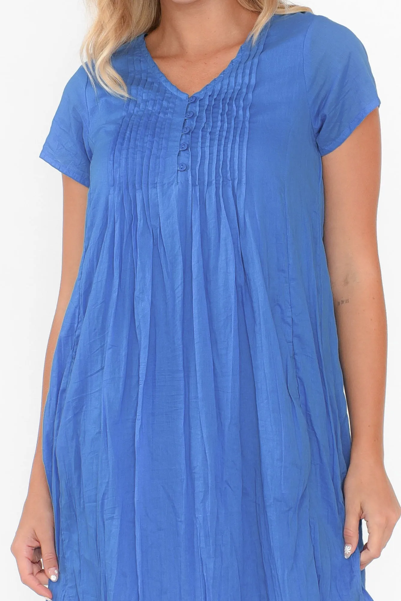 Sabina Blue Crinkle Cotton Dress sold by Blue Bungalow product image thumbnail 5