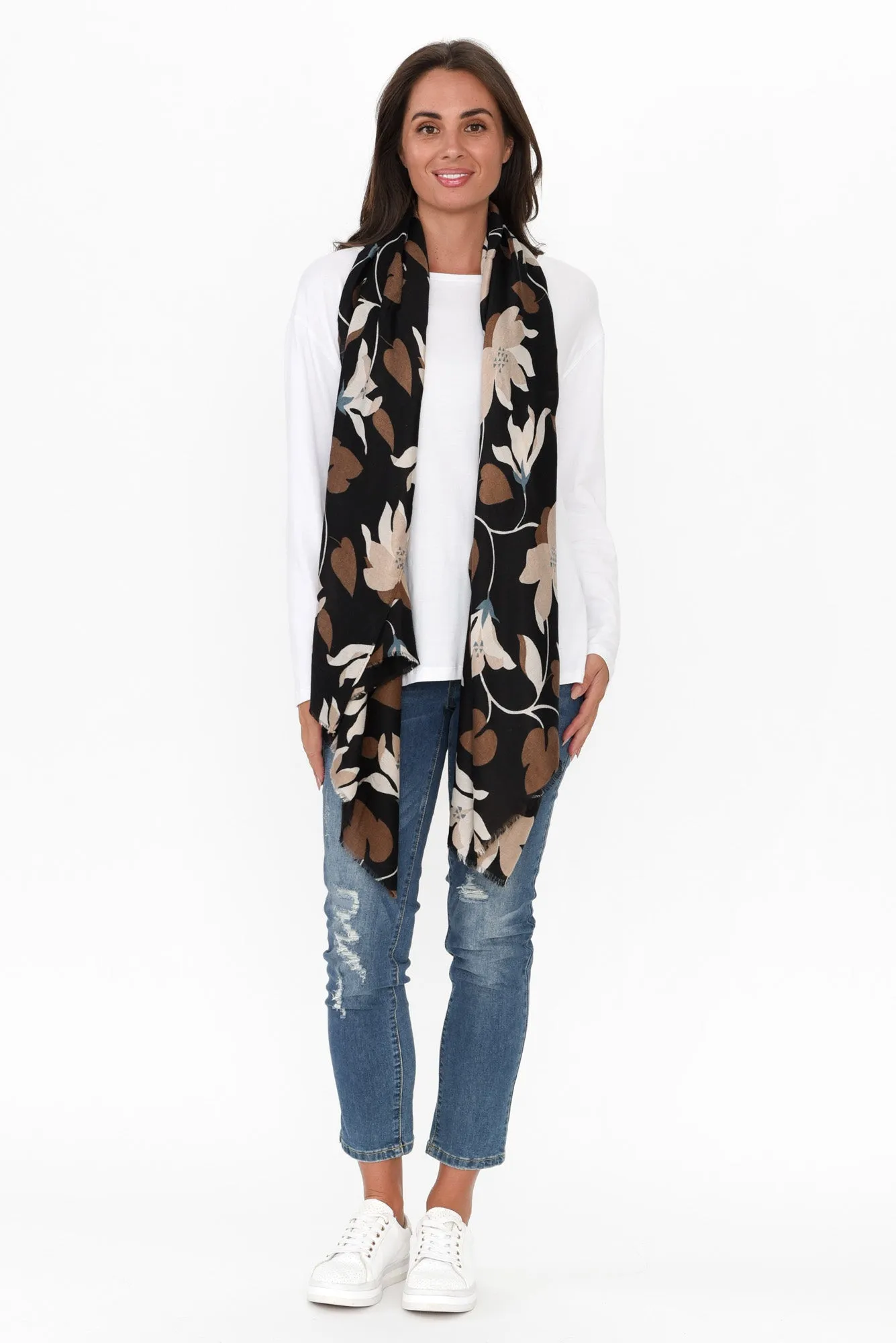Daline Black Floral Scarf sold by Blue Bungalow product image thumbnail 2