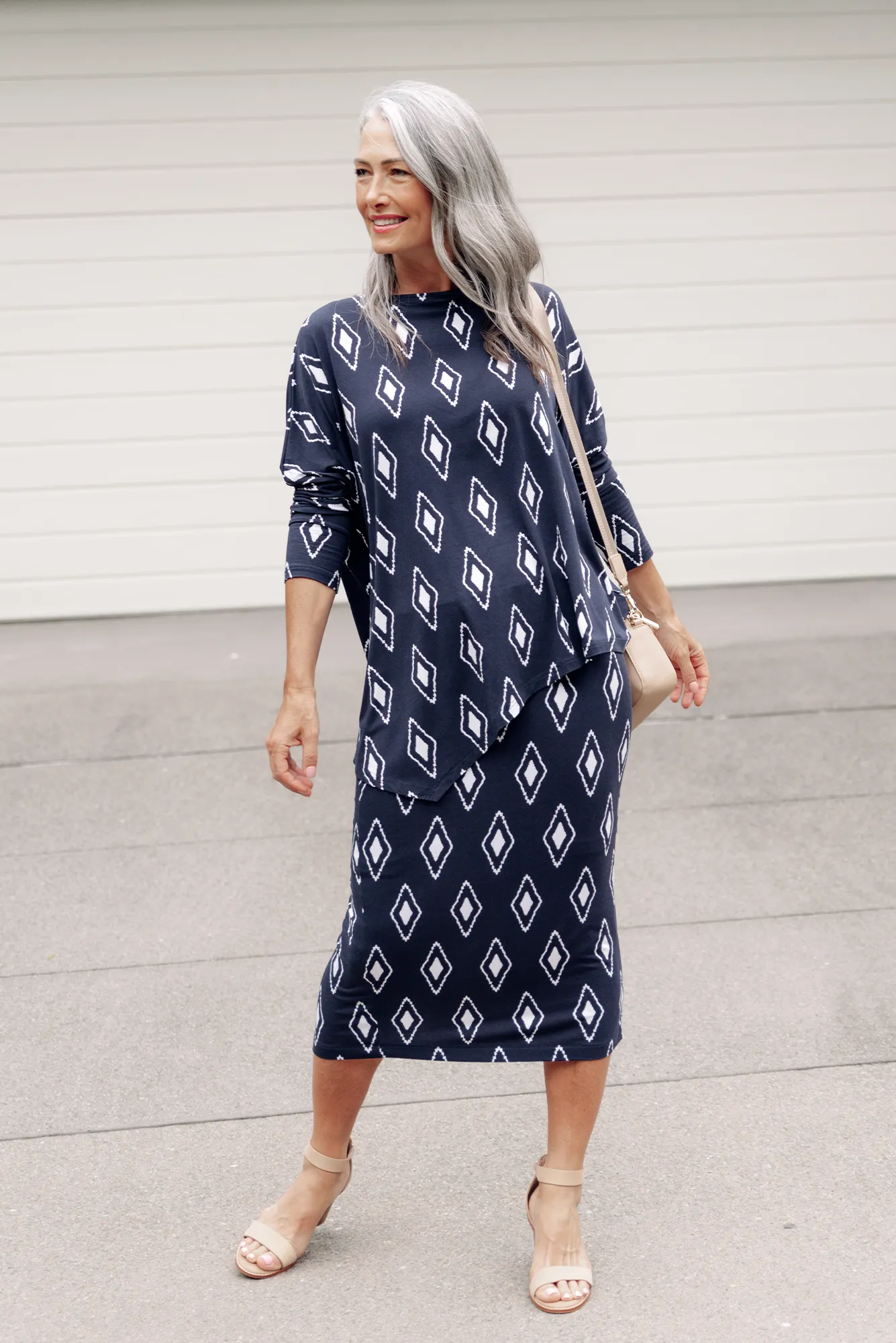 Navy Diamond Bamboo Maxi Tube Skirt sold by Blue Bungalow product image thumbnail 2