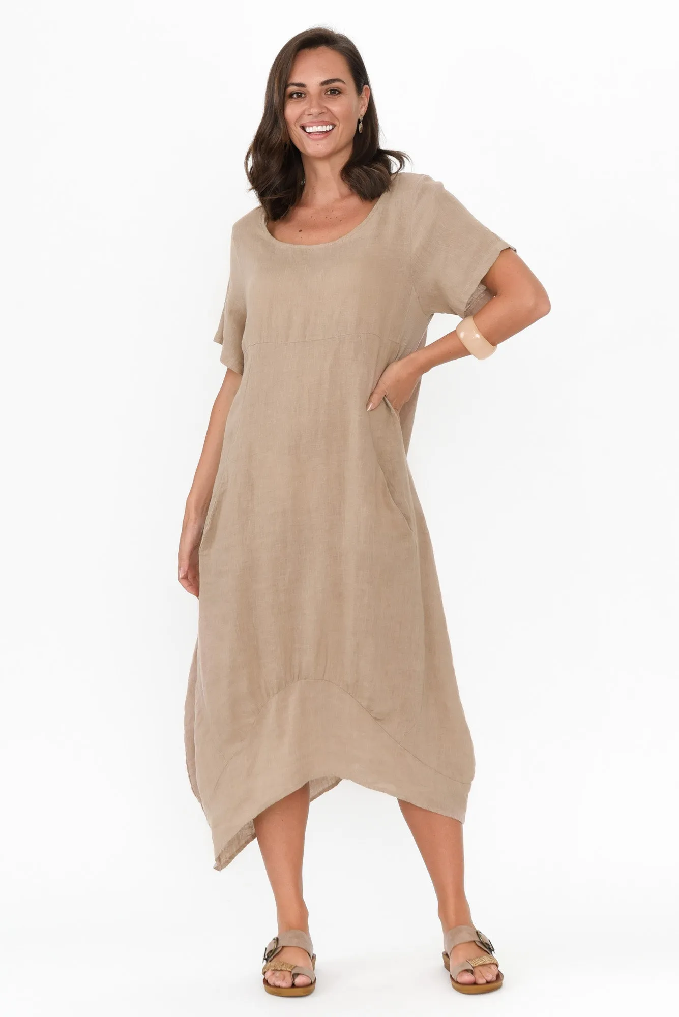 Calianna Taupe Linen Pocket Dress sold by Blue Bungalow product image thumbnail 2