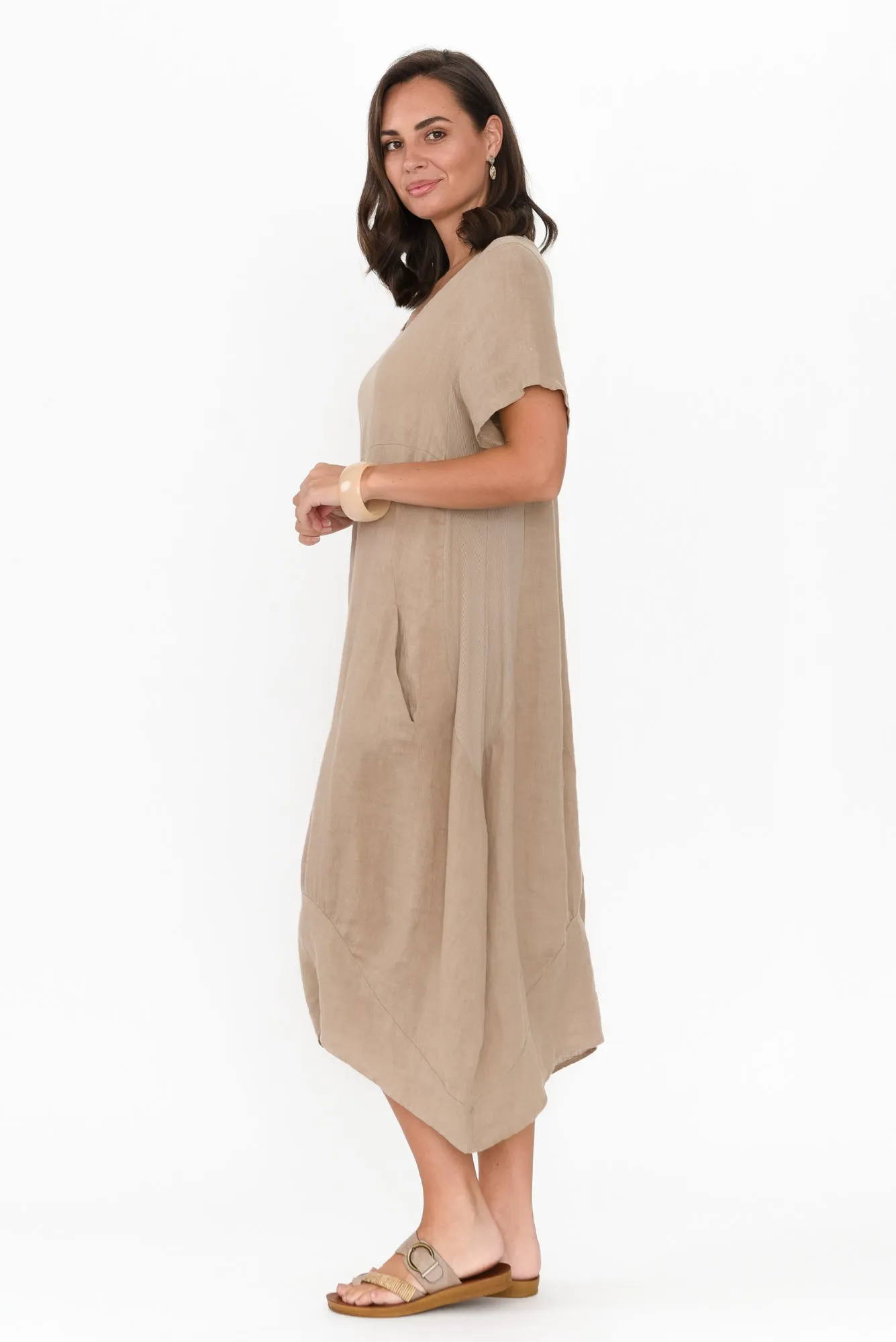 Calianna Taupe Linen Pocket Dress sold by Blue Bungalow product image thumbnail 3