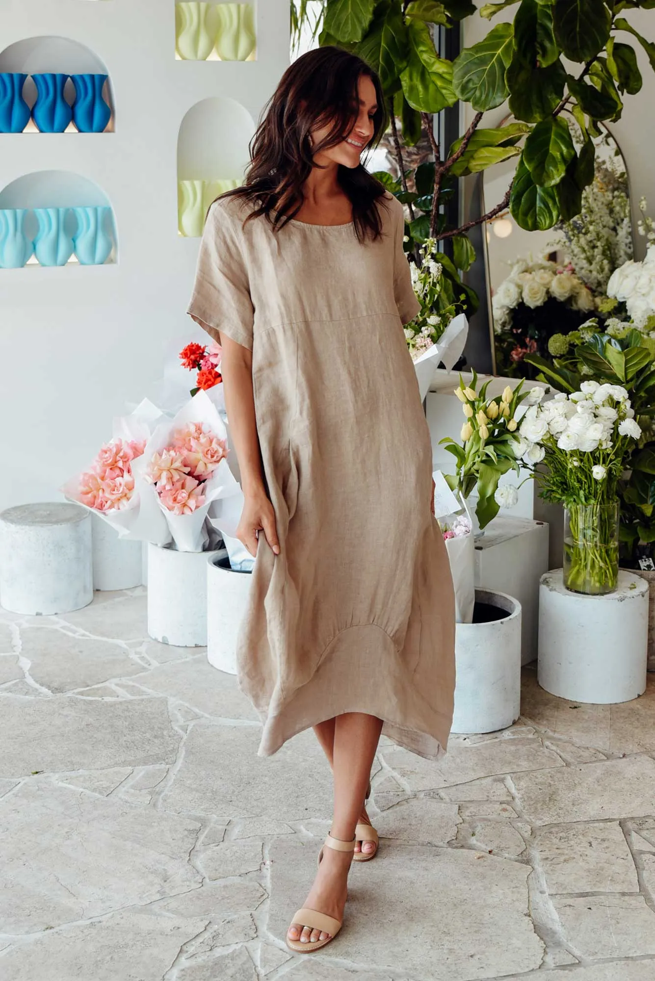 Calianna Taupe Linen Pocket Dress sold by Blue Bungalow