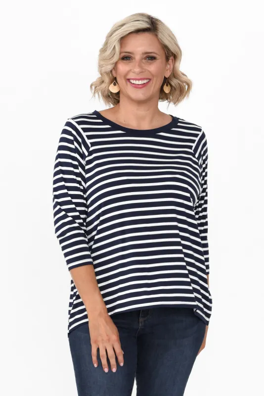 Deliah Navy Stripe Hi Lo Bamboo Top sold by Blue Bungalow