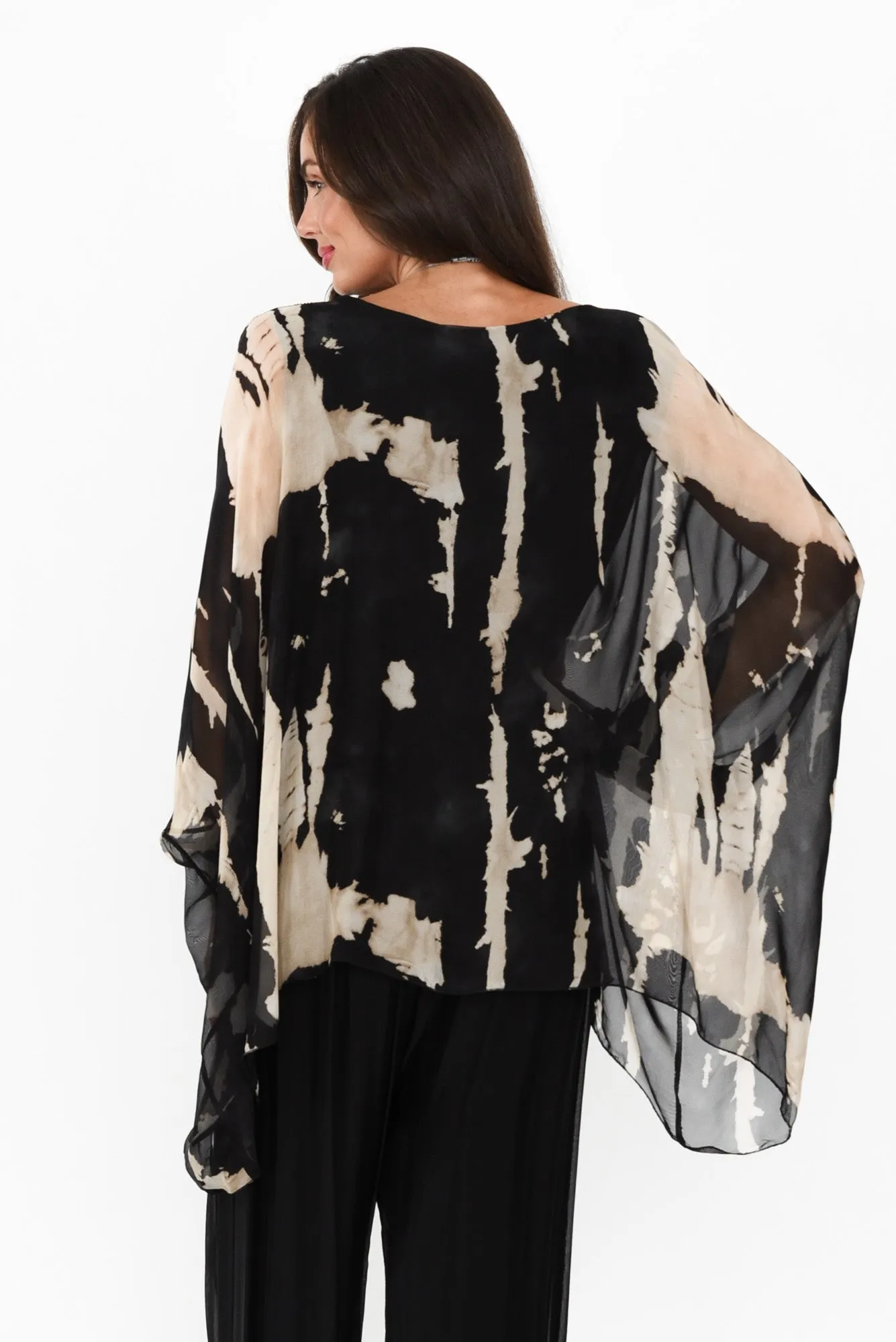 Loki Black Abstract Silk Layer Top sold by Blue Bungalow product image thumbnail 4