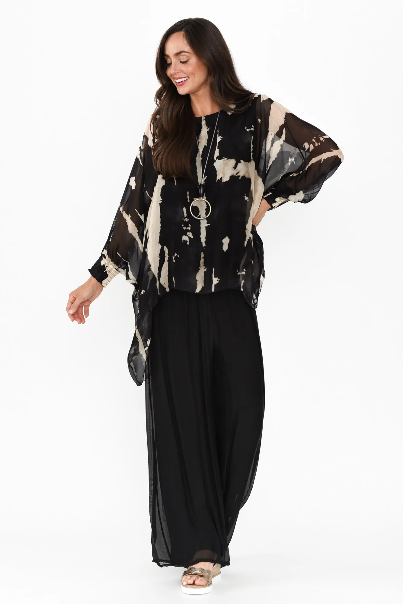 Loki Black Abstract Silk Layer Top sold by Blue Bungalow product image thumbnail 2