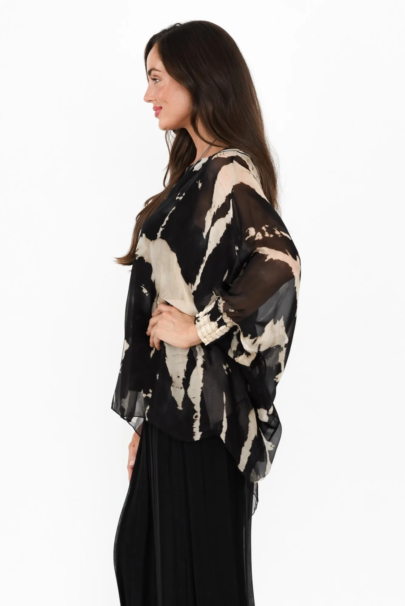 Loki Black Abstract Silk Layer Top sold by Blue Bungalow product image thumbnail 3