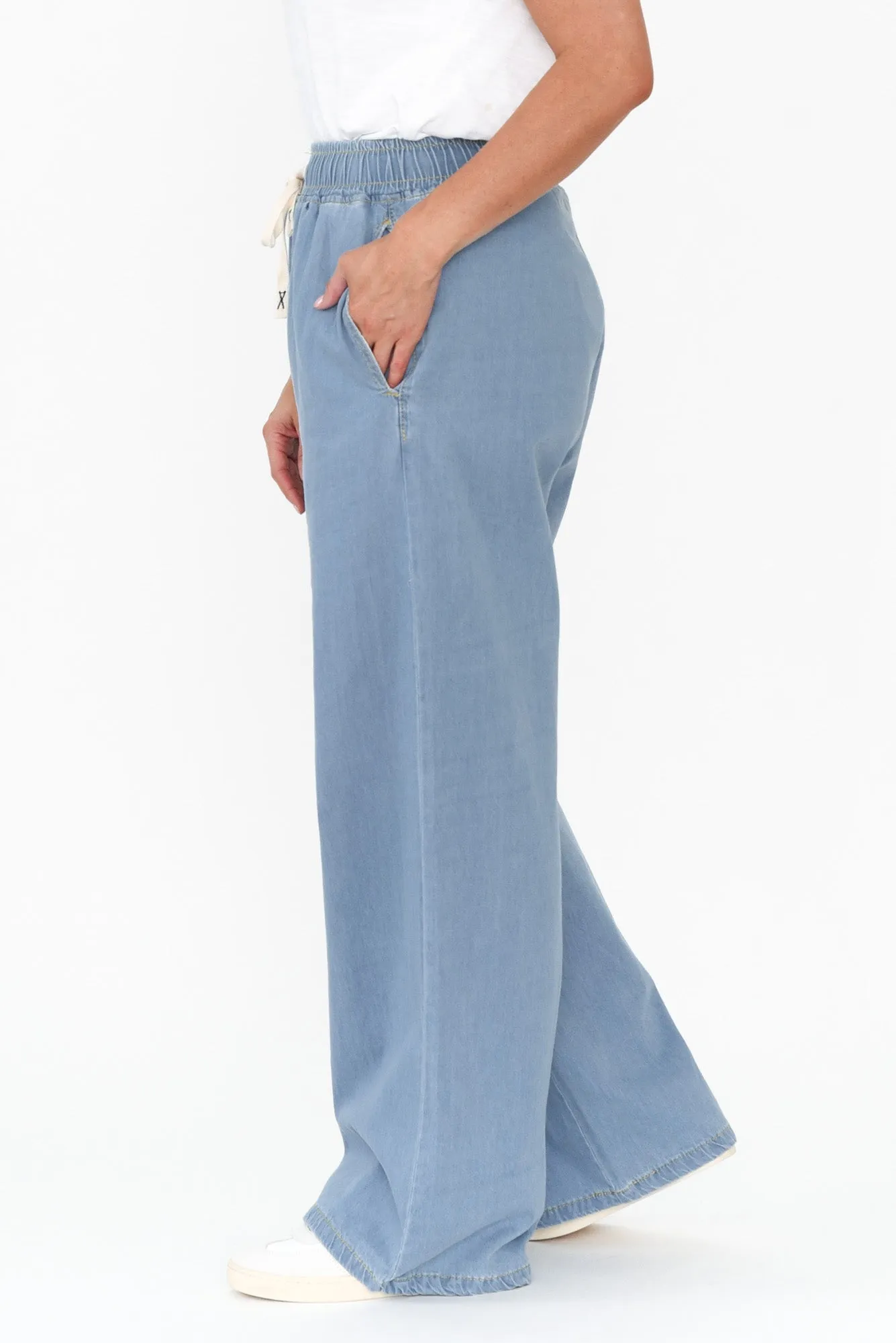 Caden Blue Chambray Cotton Tie Pants sold by Blue Bungalow product image thumbnail 4