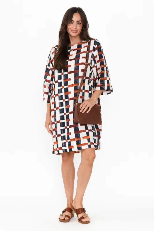 Stiles Brown Geo Linen Belted Dress sold by Blue Bungalow
