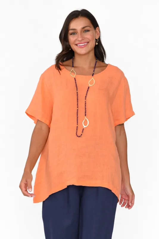 Micah Apricot Linen Scoop Neck Top sold by Blue Bungalow