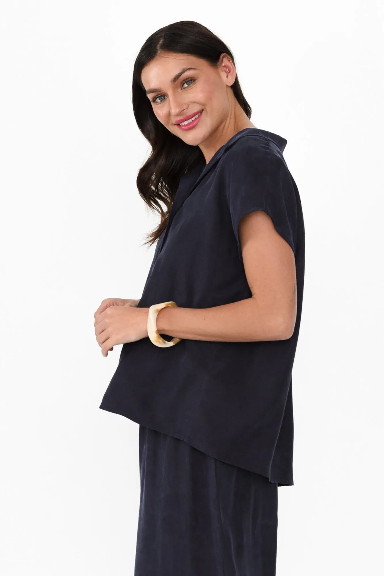 Vault Navy Cupro Collared Top sold by Blue Bungalow product image thumbnail 3