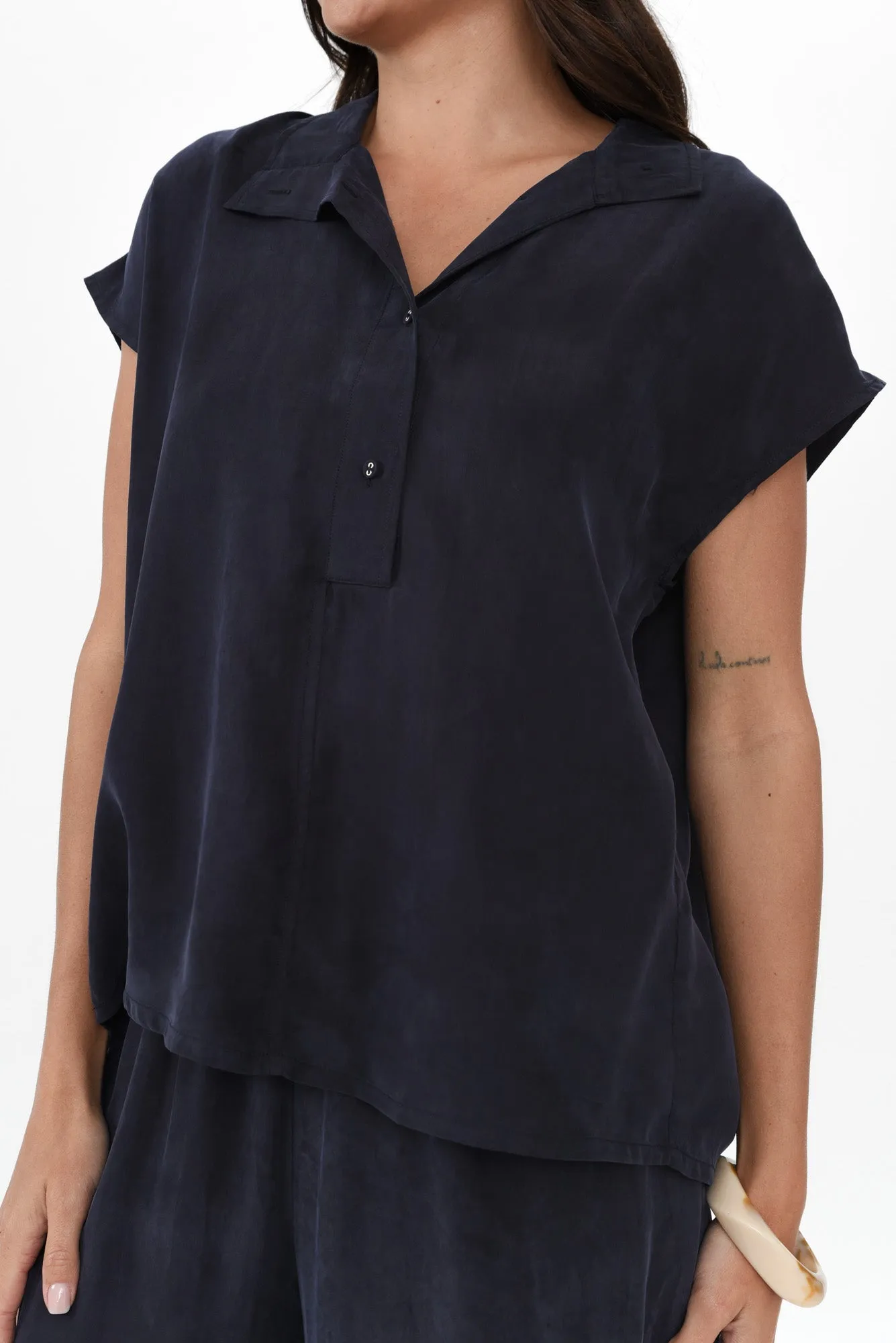 Vault Navy Cupro Collared Top sold by Blue Bungalow product image thumbnail 5