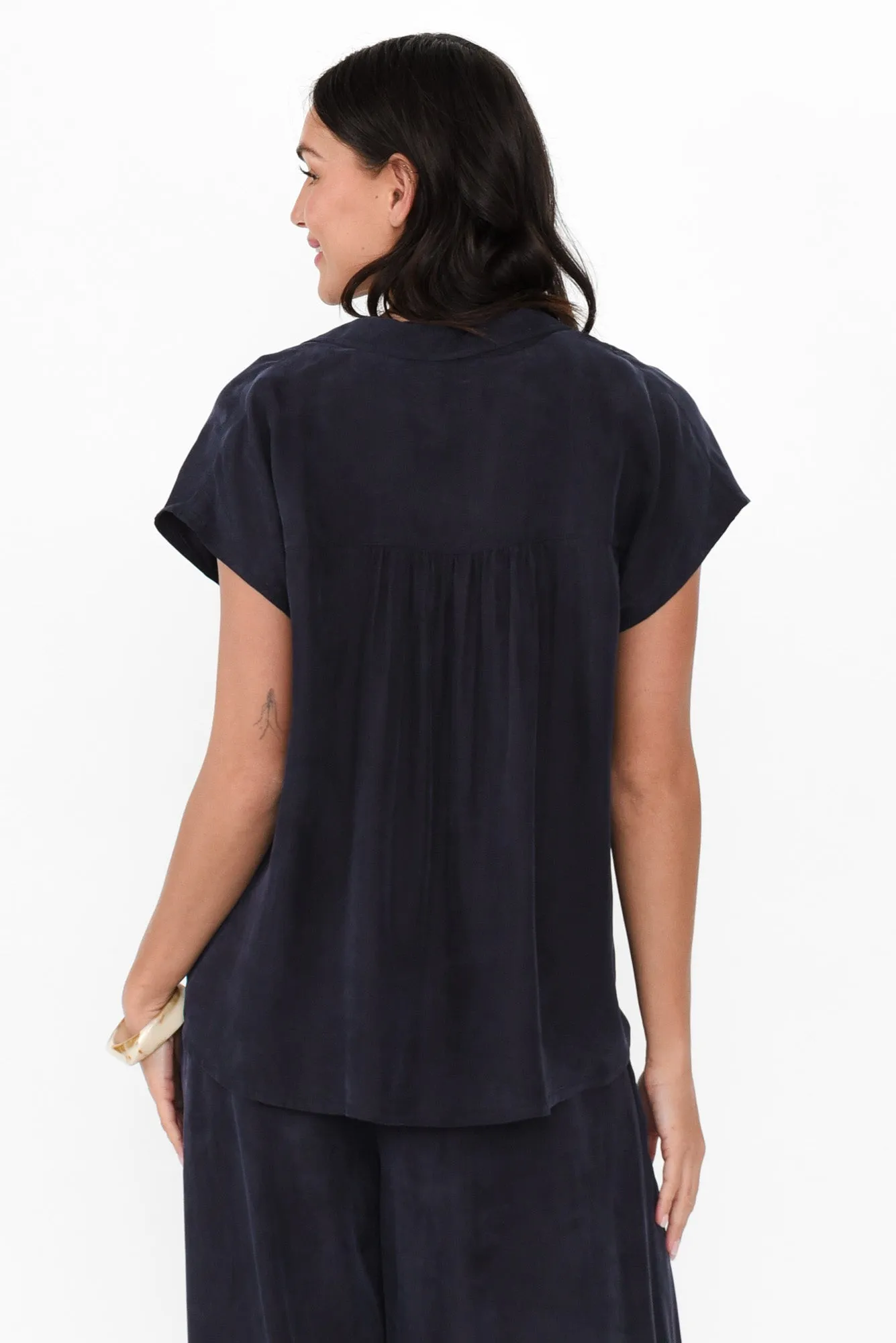 Vault Navy Cupro Collared Top sold by Blue Bungalow product image thumbnail 4