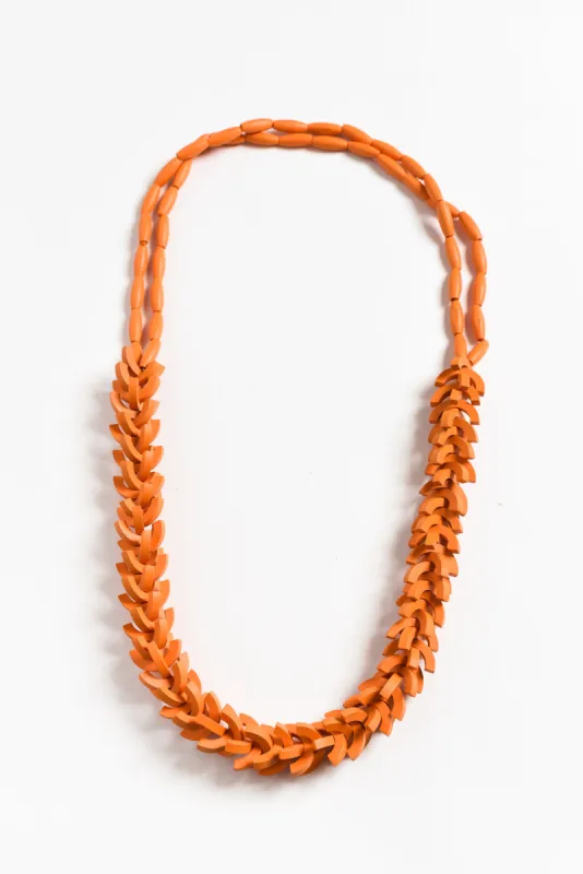 Sidonia Orange Wooden Bead Necklace sold by Blue Bungalow