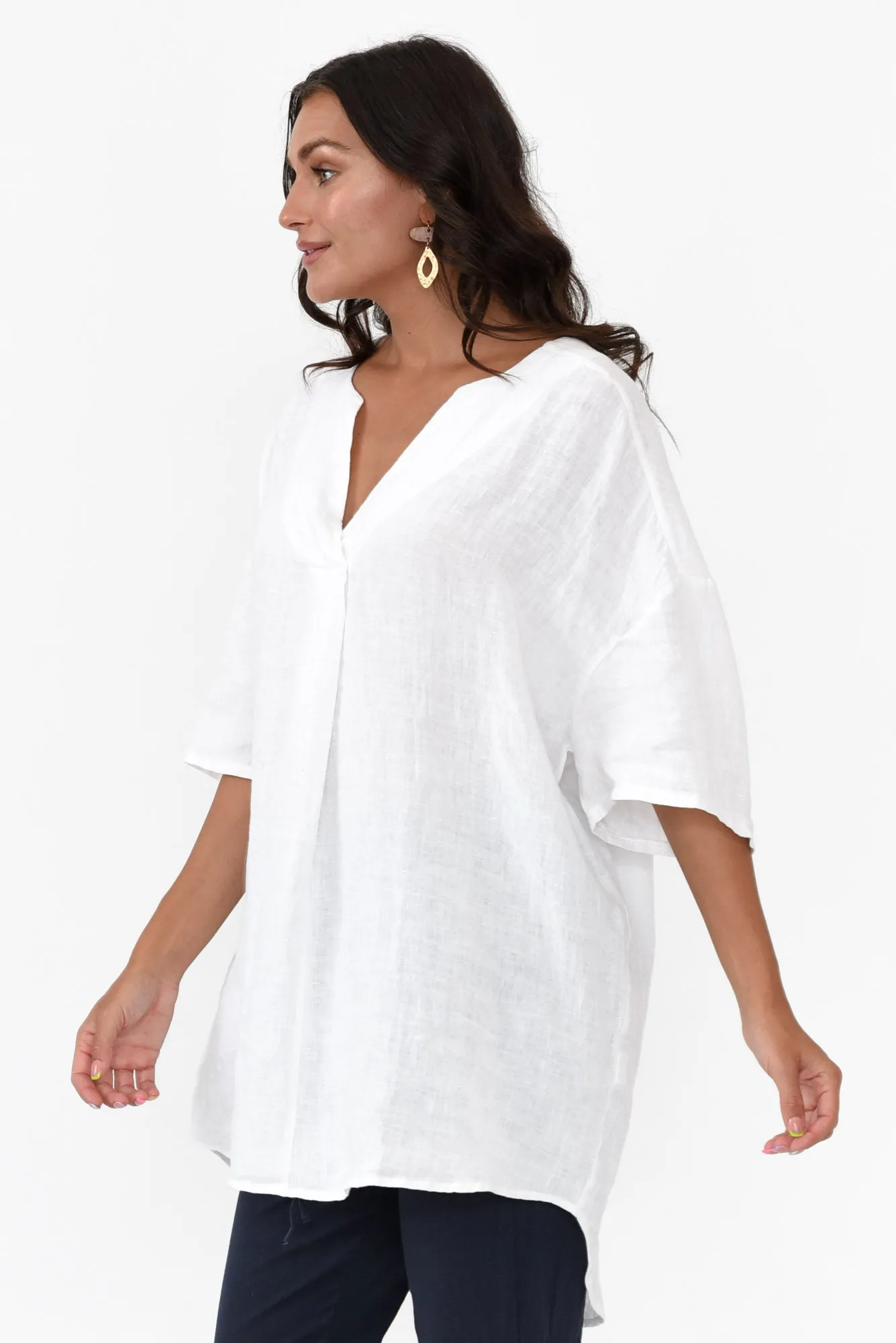 Holland White Linen V Neck Tunic sold by Blue Bungalow product image thumbnail 5